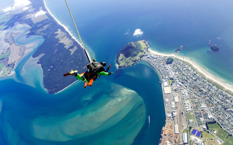 Jump over the Pacific Ocean and Mount Maunganui 