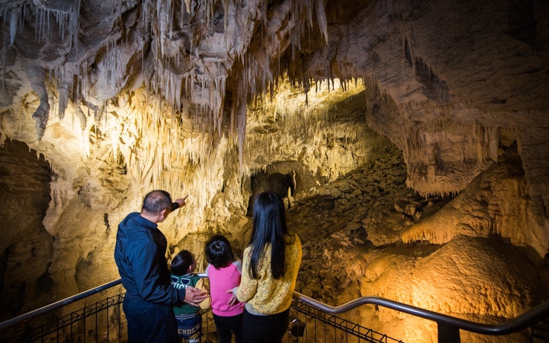 Family enjoying caves