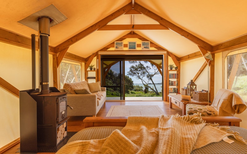 Comforts of home glamping near Ohope Beach.