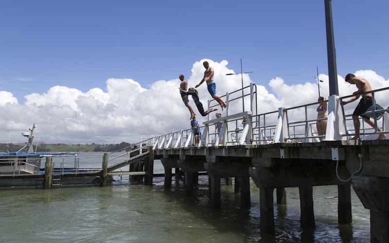 Great kiwi tradition jumping off the local wharf